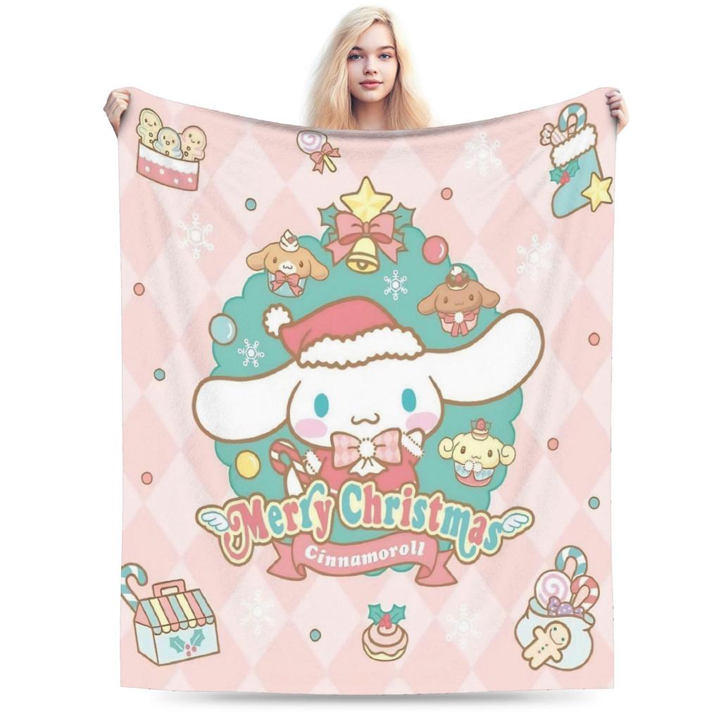 Kawaii Cinnamoroll Fleece Blanket Sanrio Cute Cartoon Dog Vintage Throw Blanket for Home Hotel Sofa 200x150cm Rug Piece