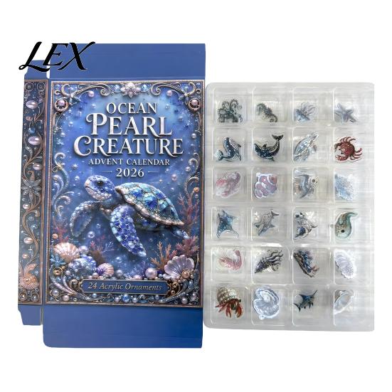 DIY Holiday Craft Supplies Marine Life Advent Calendars 2026, 24 Days Christmas Countdown Calendar with 2D Acrylic Cute Turtle Themed Toys Lobster