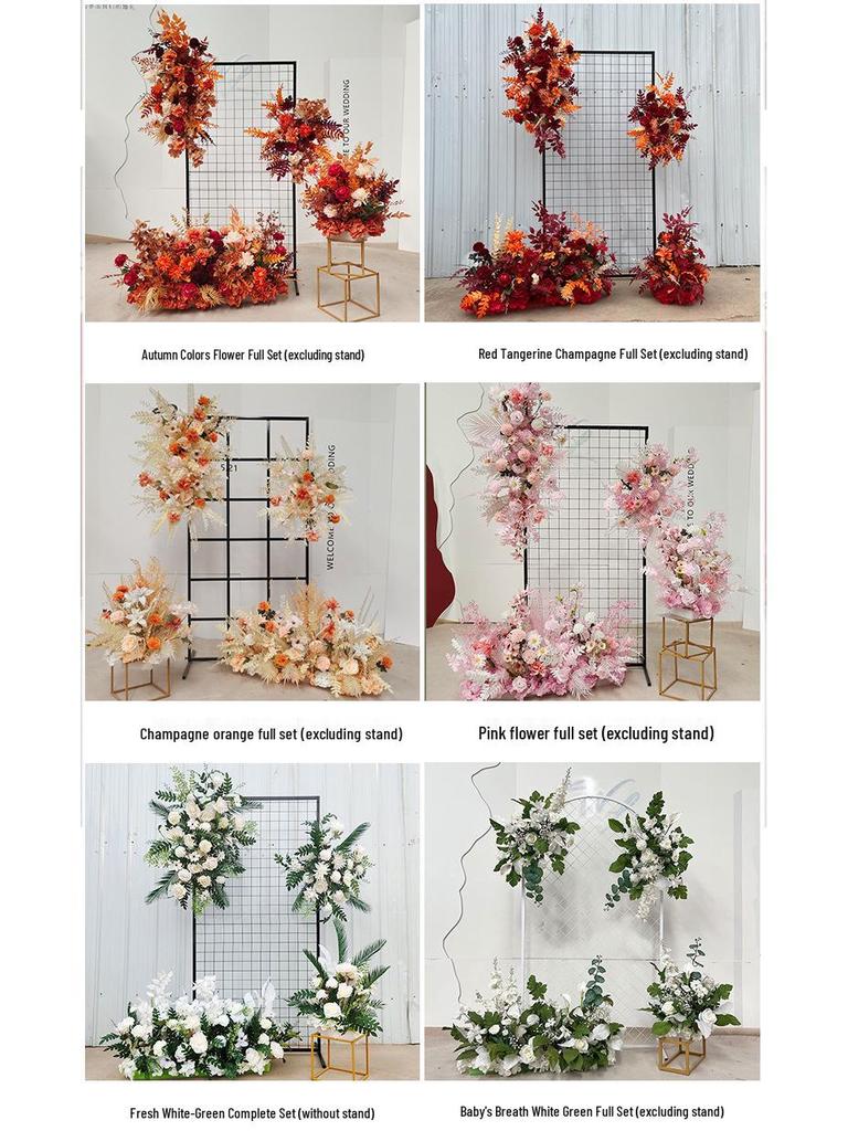 Red Floral Wedding Stage Backdrop with Artificial Flower Rows