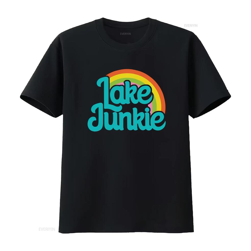 Lake Junkie T Shirt Summer Vacation Rainbow Print Funny Life vintage Washed Slightly Comfortable Stylish Unisex Soft Versatile