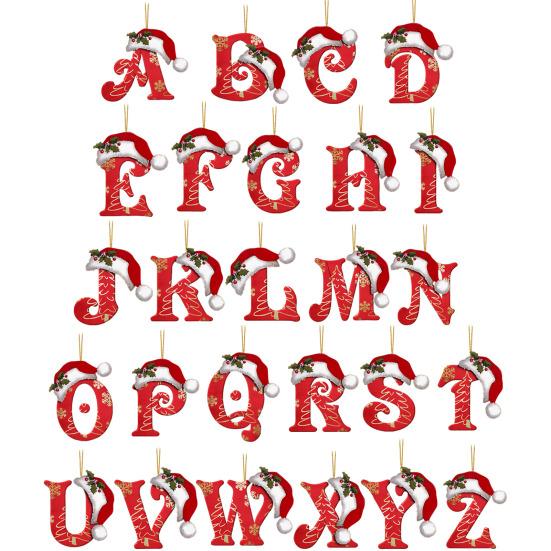 Yousheng 26 букв, елочные украшения, рождественские буквы алфавита с подвеской в виде шапки Санты, акриловое подвесное украшение для домашнего офиса, автомобиля, декор