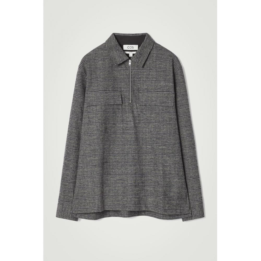 Cos Japan Oversized Check Cotton Half Zip Shirt