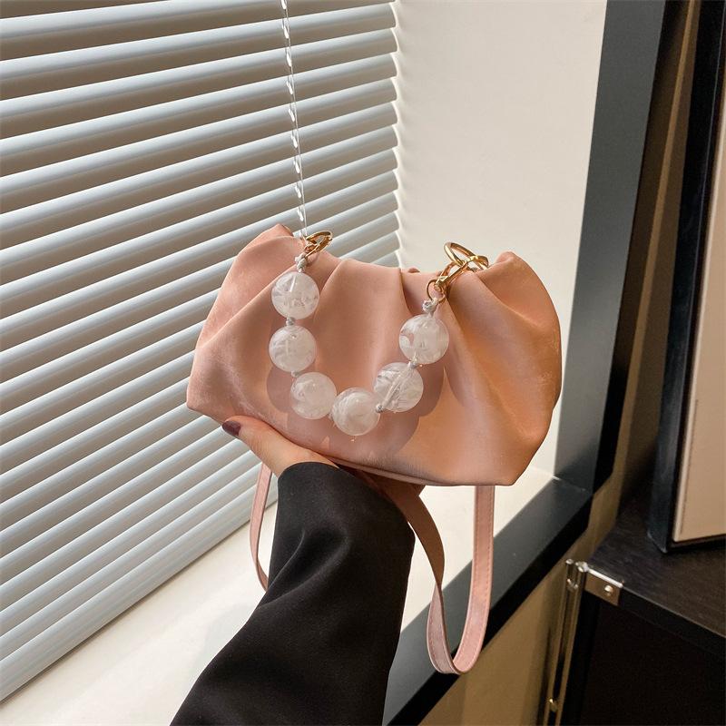 Модная жемчужная сумка-цепочка для женщин, новая трендовая универсальная плиссированная сумка через плечо