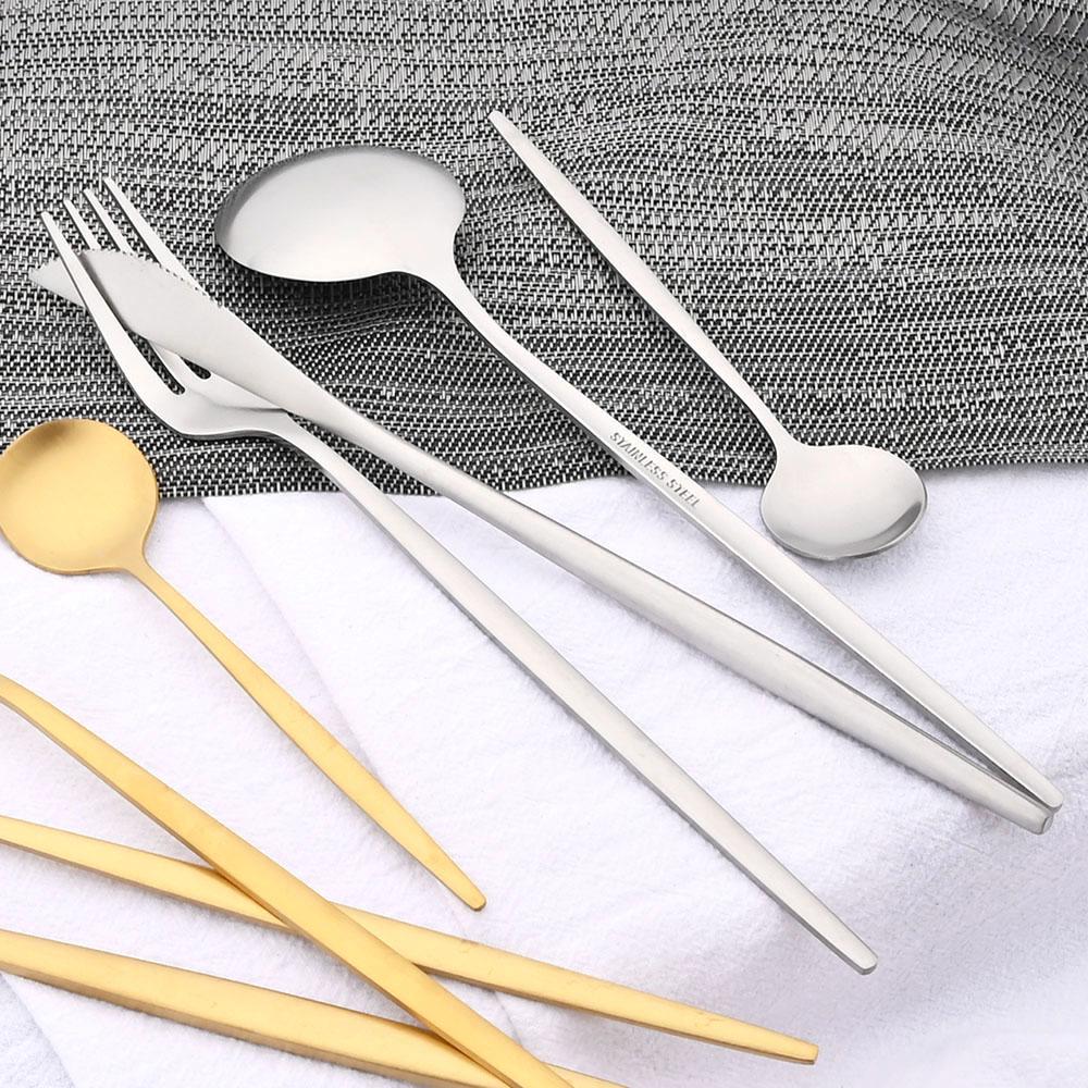 30/36Pcs Matte Gold Dinnerware Set Stainless Steel Knife Fork Spoon Dinner Cutlery Set Western Tableware Set Dessert Spoon