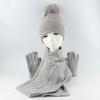 3Pcs/Set Women Winter Hat Scarf Gloves Set Plush Ball Decor Rhombus Texture Knitting Hat Long Scarf Touch Screen Gloves Set
