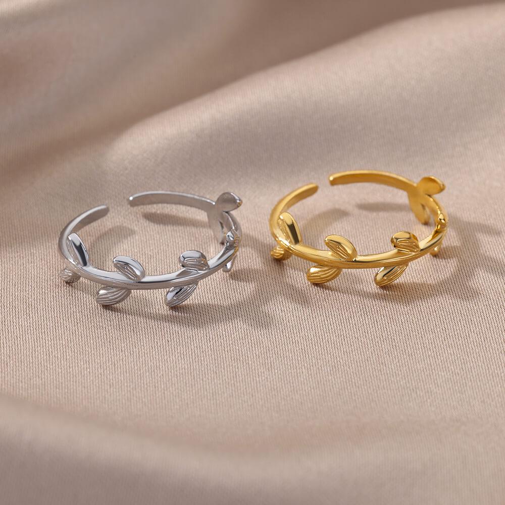 Европейско-американское геометрическое кольцо из нержавеющей стали с листиком - позолота 18 карат, регулируемое для мужчин и женщин