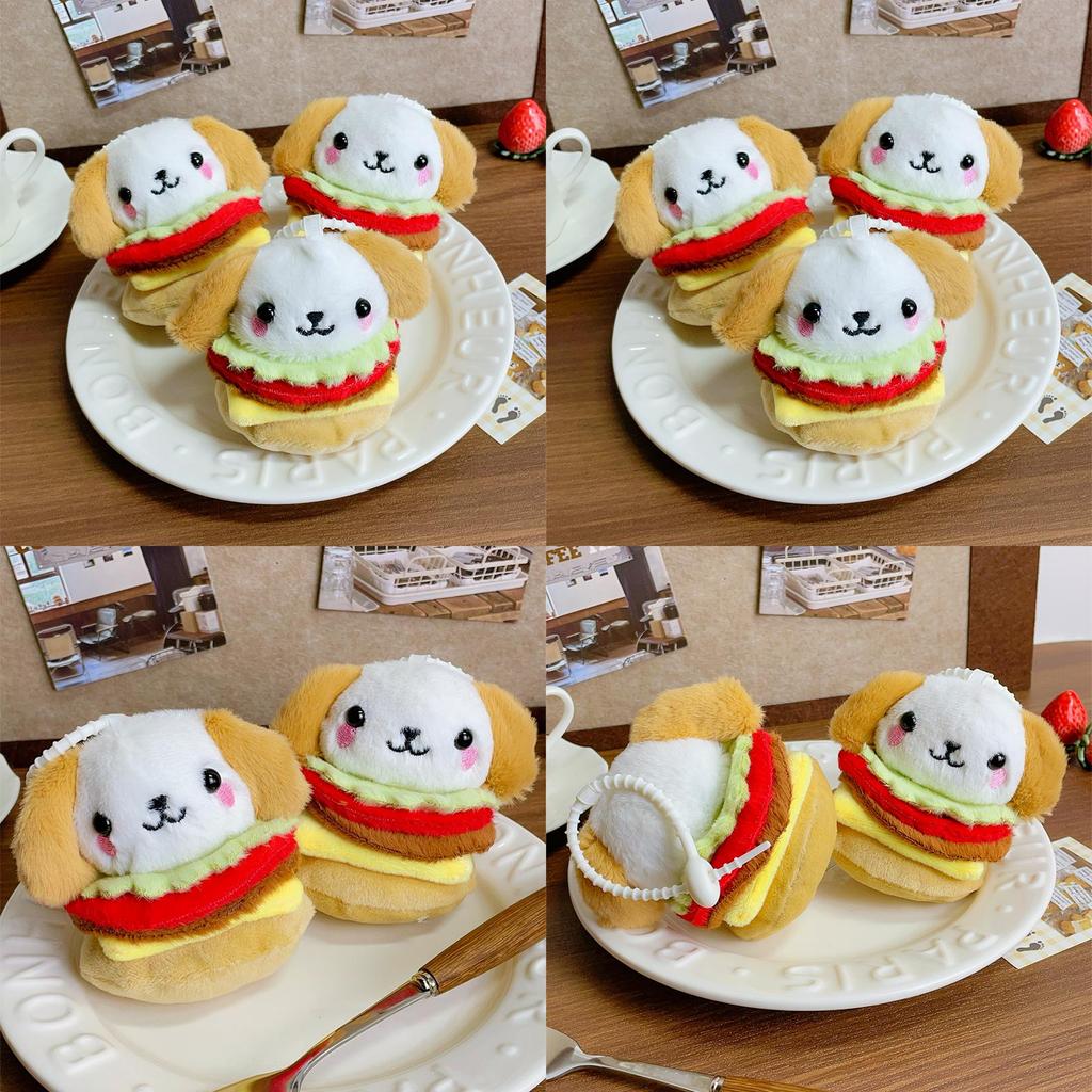 Hamburger Dog Plush Keychain With Pp Cotton Filling For Gift And Bag Decoration