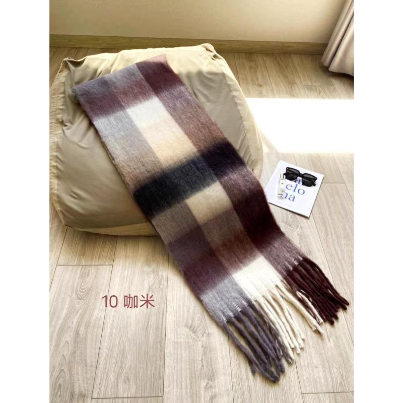 Plaid Scarf Women's Atmosphere Warm New Dry Rose Powder Autumn and Winter White Soft Fringed Shawl Scarf