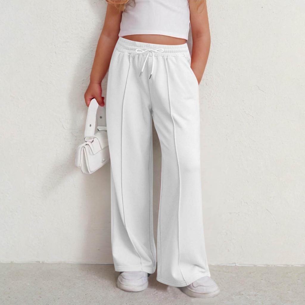 Детская мода Мальчики и девочки Подростковый размер Эластичная талия Широкие брюки Прямые однотонные Верхняя одежда Повседневные брюки