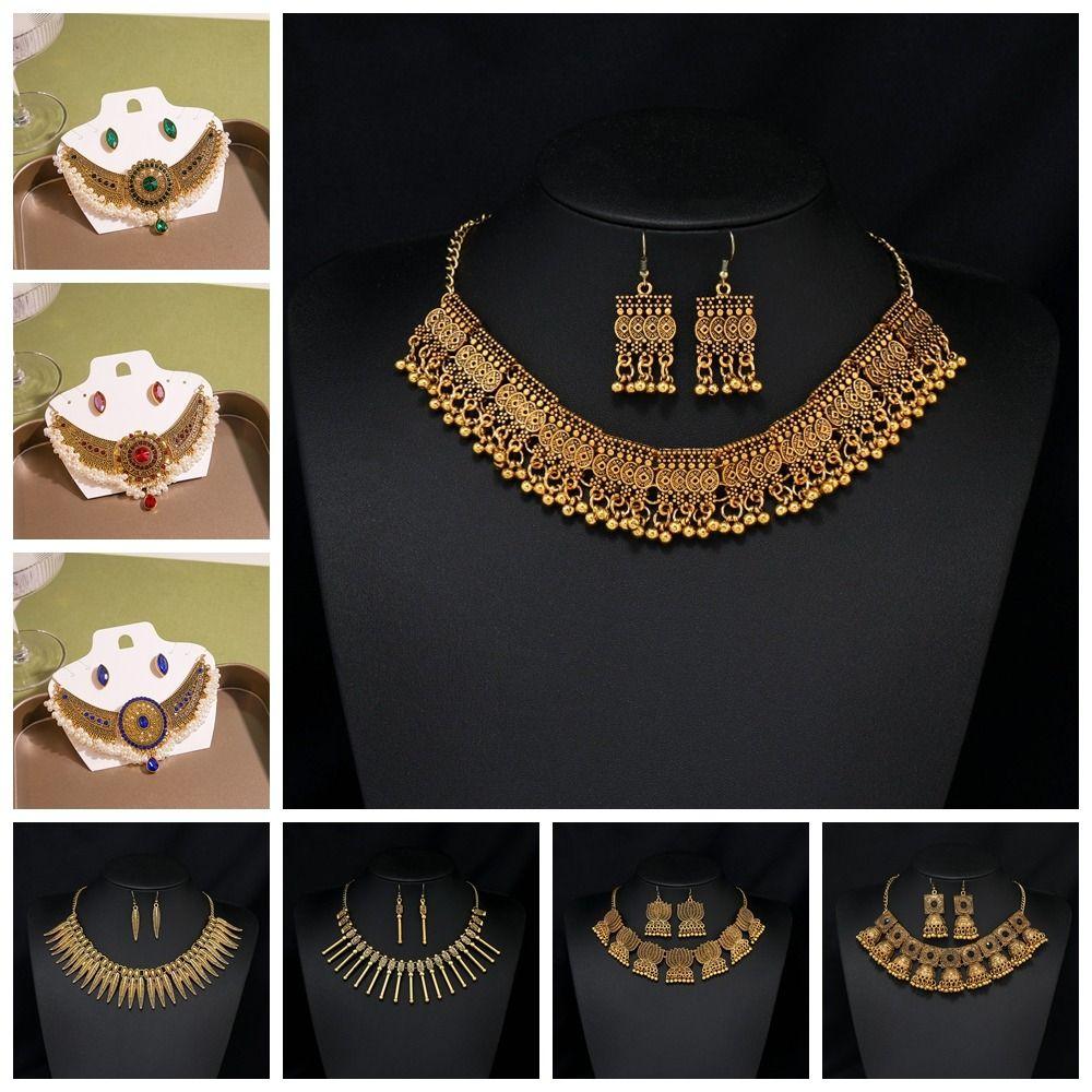 Жемчужный Богемный Набор Серьги Золотая Ретро Цепочка на Ключицу Персонализированное Этническое Ожерелье Ювелирные Изделия