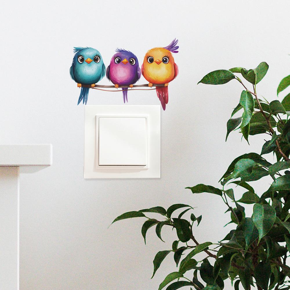 Мультяшные птицы на ветке Наклейка на рамку выключателя для спальни гостиной Декор стены на тему природы Съемная наклейка