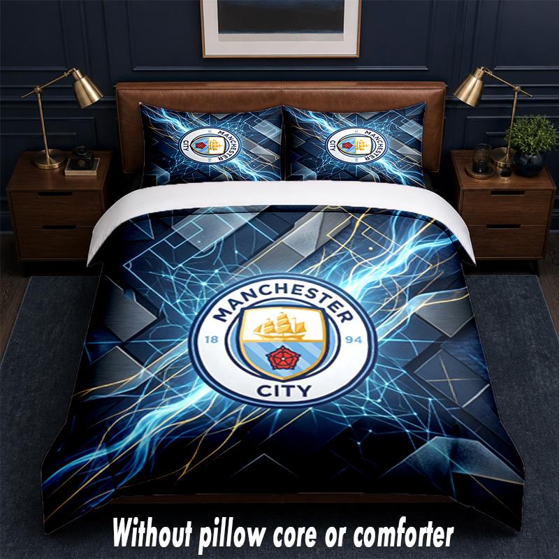 Manchester City Design Bed Bedding Set 1 Duvet Cover + 2 Pillowcases Soft Breathable Household Bed Linens