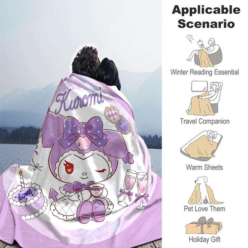 1pc Cakes Kuromi's Sweet Celebration Blanket, Soft and Cozy Home Decor Gift for Friend, Suitable for All Seasons, Living Room, Travel, Camping, Car Bl