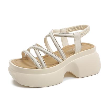 Модные женские летние сандалии на танкетке с перекрестными ремешками, 8 см, с блестящей массивной платформой, с ремешком на пятке, шлепанцы, слайды на толстой подошве, вьетнамки