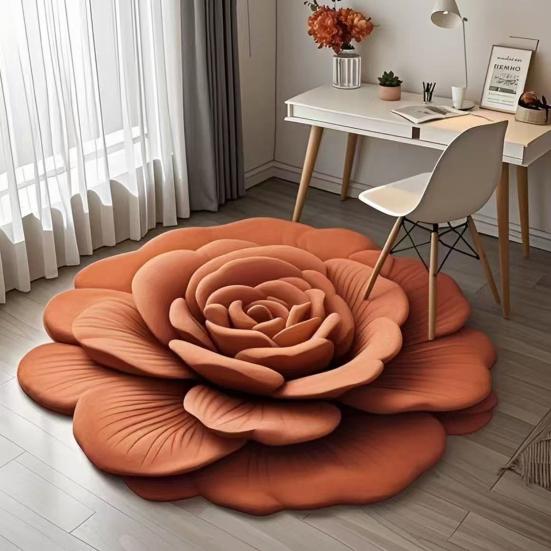 Floral Plush Floor Mat Non-Slip Absorbent Diatomaceous Earth Rug 3D Visual Flower