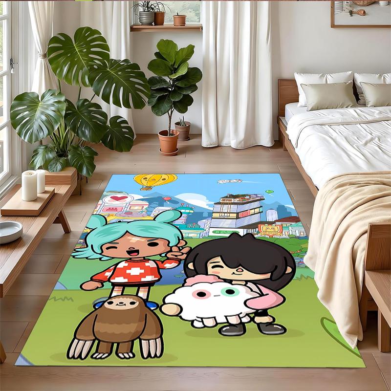 Anti‑Slip Crystal Velvet Floor Rug, Toca Boca World Design Carpet for Indoor Living Bedroom Home Decoration