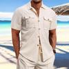 Summer Men's Waffle Short Sleeved Casual Solid Color Shirt