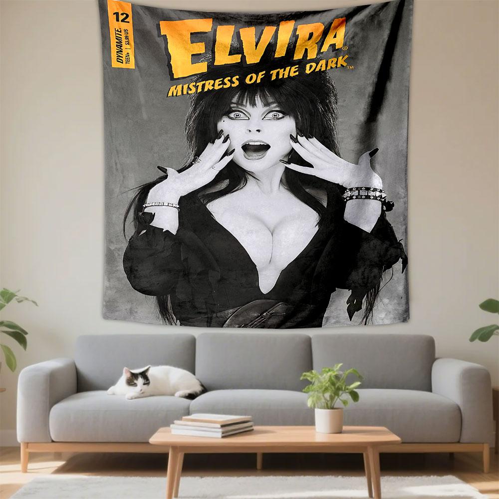 Elvira Mistress of the Dark Tapestry Wall Hanging, Horror Hostess Gothic Art, Retro Halloween Wall Decor for Bedroom Dorm