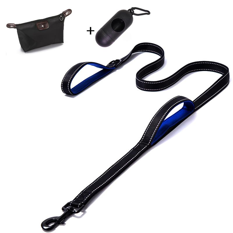 Dog Leash Dual Handle Hands Free Running Leash Shock Absorbing Extendible Bungee Reflective Stitching Adjustable Waist Belt