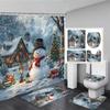 Рождественский комплект занавесок для душа и коврика Снеговик Санта-Клаус Снежные рождественские подарки Подвесная занавеска Коврик для унитаза Декор для ванной комнаты