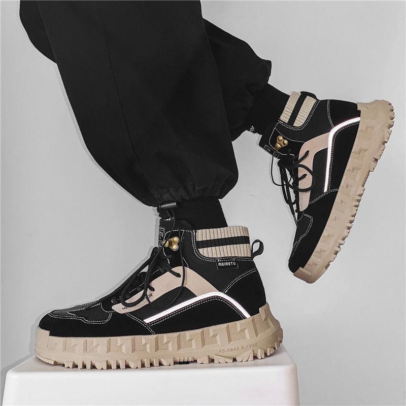 Мужские ботинки Ins, рабочие повседневные носки, универсальные мужские туфли с высоким берцем, мужская спортивная обувь на толстой нескользящей подошве