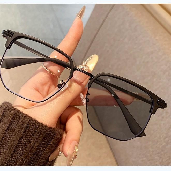 Ultra-light black large face half-frame glasses men's myopia can be matched with degrees Sven square professional eye frame resin