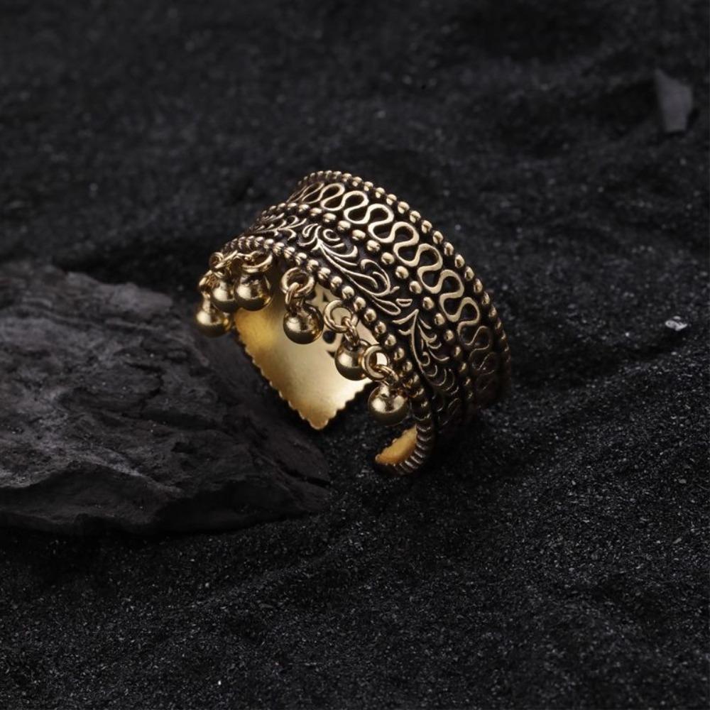 Hollow Out Ethnic Style Ring Thai Silver Irregular Opening Ring Vintage Ring Gifts for Women Girl