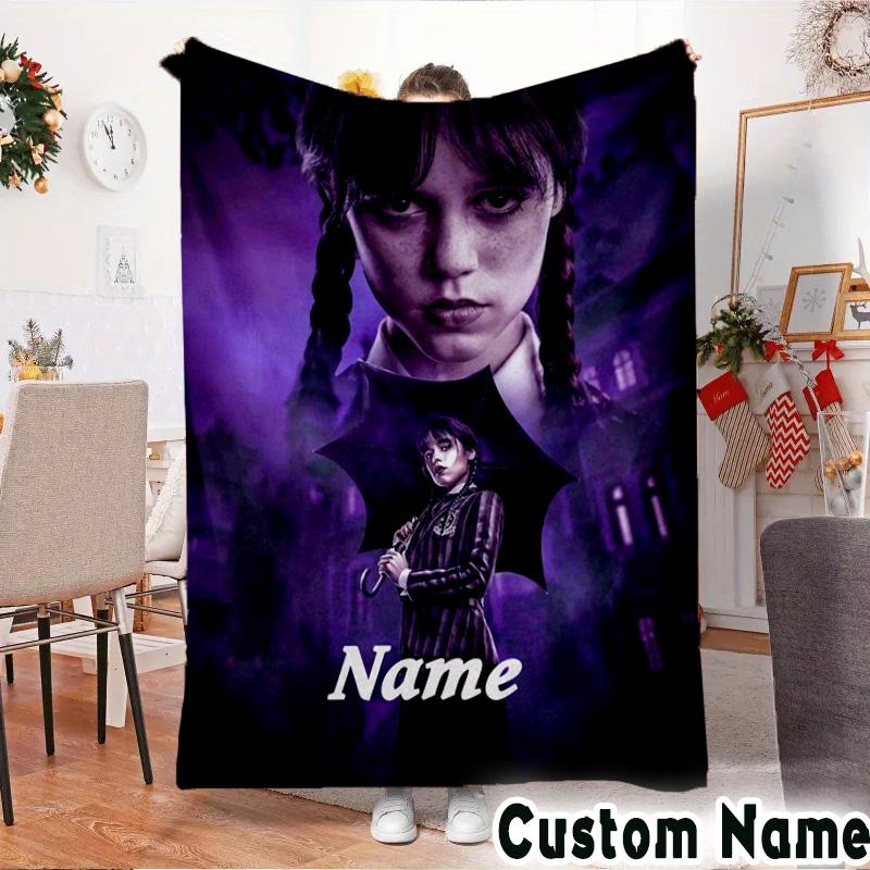 Custom NameWednesday Blanket Flannel Throw for Sofa, Indoor, Camping, Living Room, Office, Chair, And Bed Soft Birthday Christmas Gift