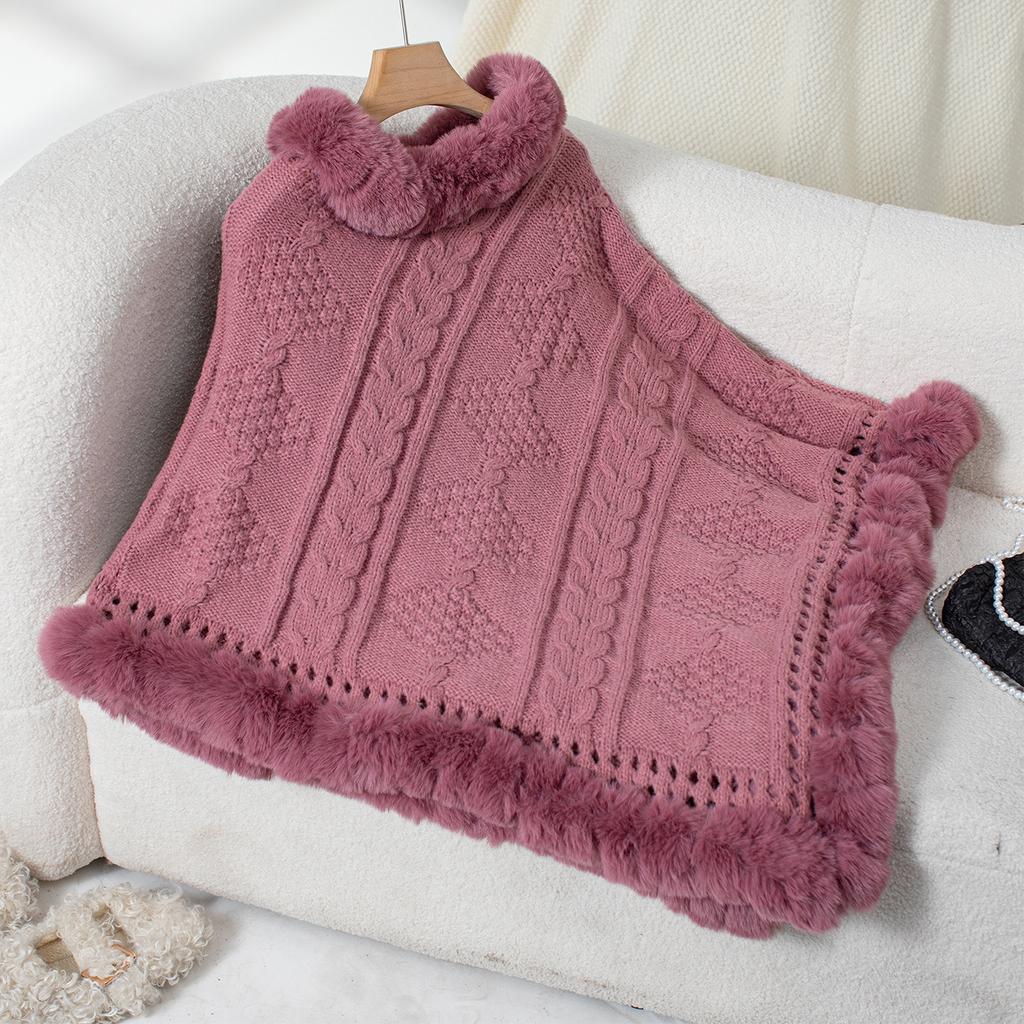 Женский осенне-зимний большой размер однотонный трикотажный шерстяной воротник свободный пуловер свитер плащ 5 цветов