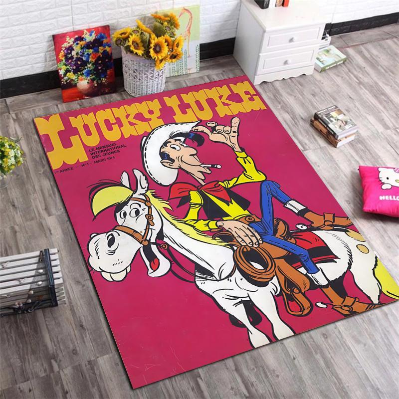 Lucky Luke Cowboy Cartoon Area Rug, Vintage Comic Non Slip Floor Mat, Bedroom Decor Gift For Comic Fans