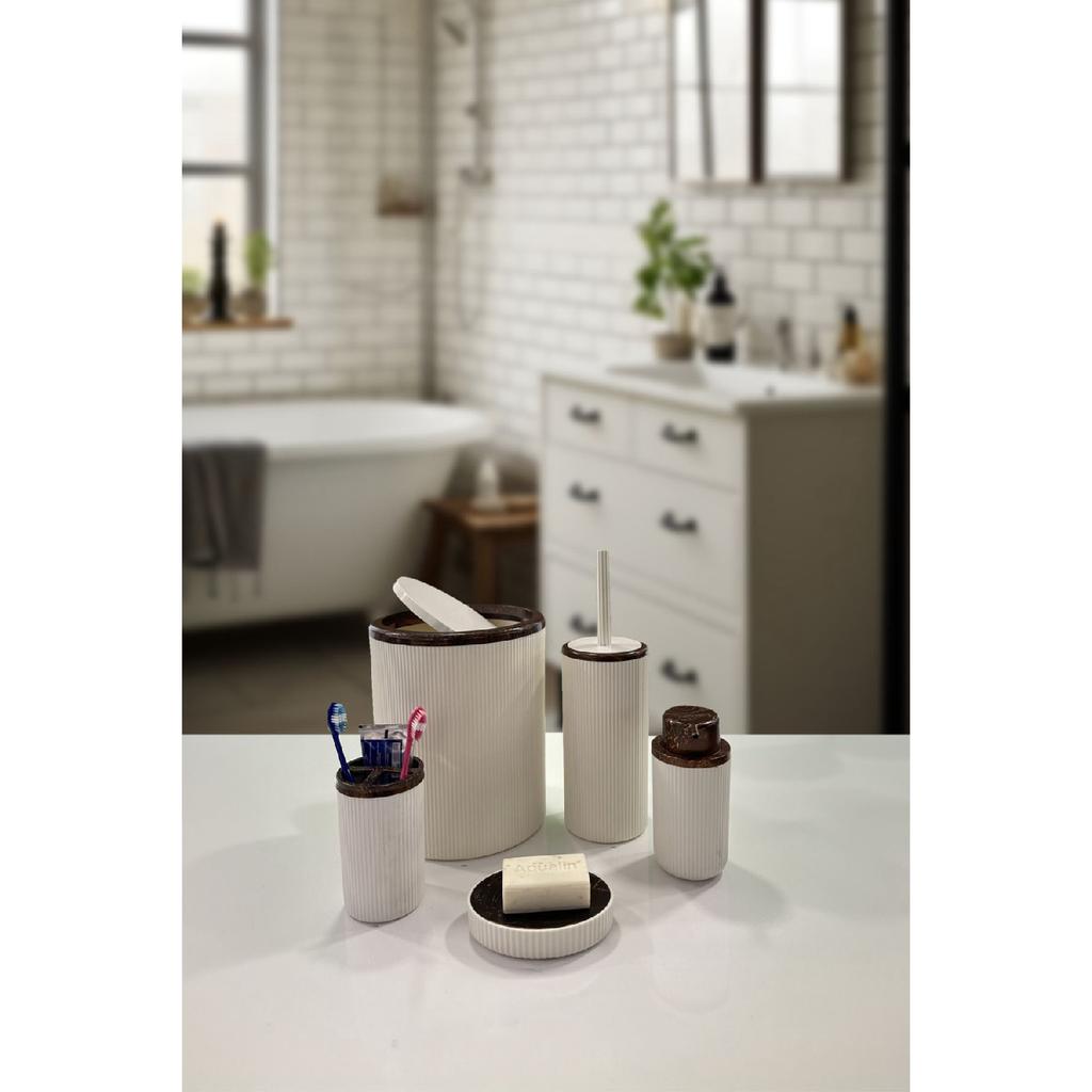 Auaro, набор из 5 круглых предметов для ванной комнаты, покрытый бамбуком в белые полоски