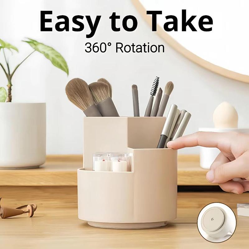 360 Rotating Pencil Pen Holder 3 Slots Makeup/Cosmetics Brushes Storage Organizer For Desk Table Vanity Countertop