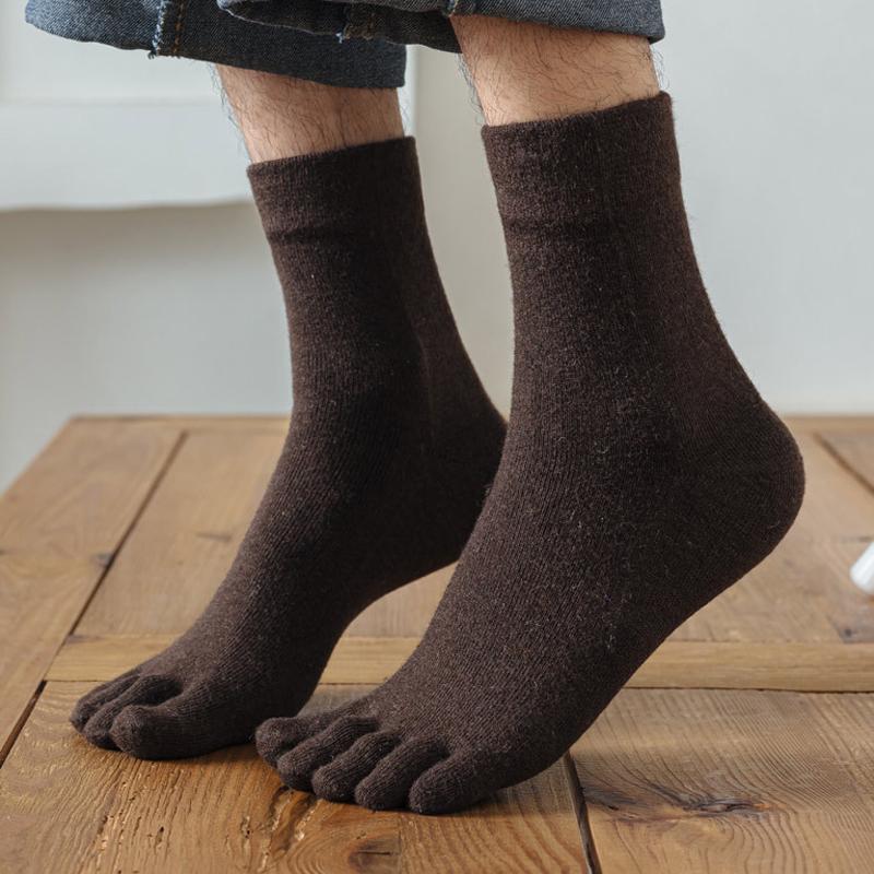 1/5 пары шерстяных коротких носков с пальцами, зимние мужские, мягкие, эластичные, прочные, деловые, впитывающие пот, толстые, теплые, 5-пальцевые носки