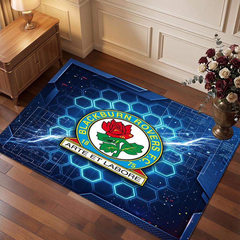 Blackburn Rovers Football Print Crystal Velvet Rug, Comfortable Water Absorbent Non Slip Indoor Floor Carpet