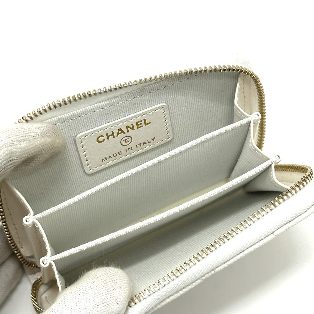 Chanel AP0216 Мателассе Марк Классическая монетница на молнии Кожа Кавьяр Белый Неиспользованный