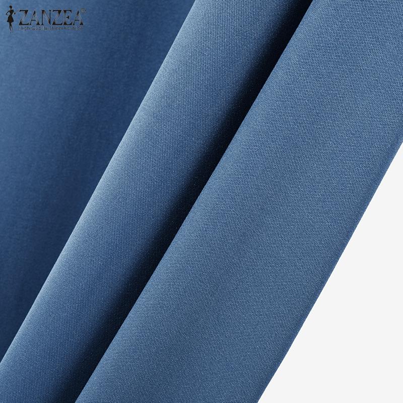 ZANZEA Женское повседневное свободное длинное платье с круглым вырезом и длинным рукавом