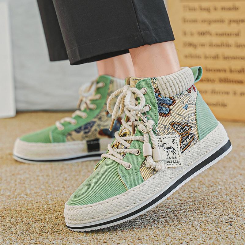 Мужские парусиновые кеды с высоким верхом, осенне-зимние дышащие вельветовые льняные туфли для лазаньи, спортивные и повседневные туфли на платформе для увеличения роста, модная обувь