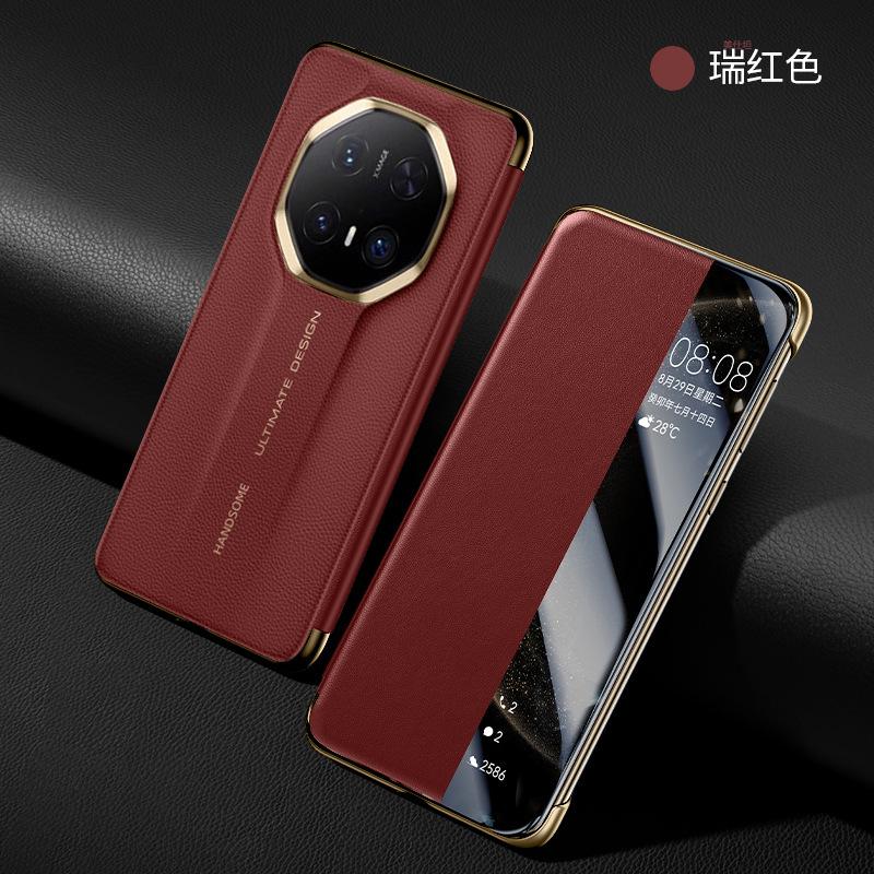 Применимо к чехлу для мобильного телефона huawei mate70pro, умное окно, huawei, всесторонний, противоударный, m70, высококачественный, деловой, кожаный чехол