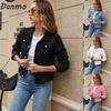 Danmo женская модная джинсовая куртка на пуговицах, однотонное короткое пальто больших размеров с длинными рукавами