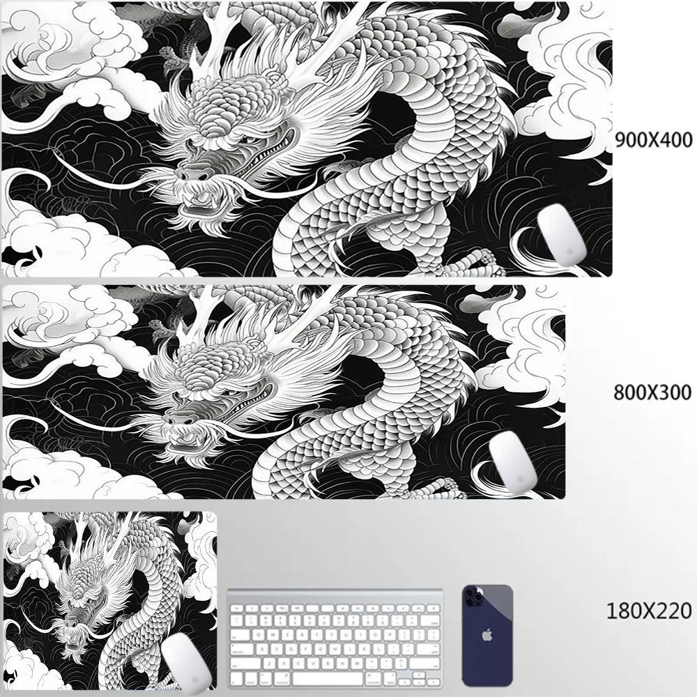 Company Kawaii Mousepads Dragon Black and White Mousepad Pc Gaming Accessories Mouse Pad Large Desk Protector Laptop Pads Custom