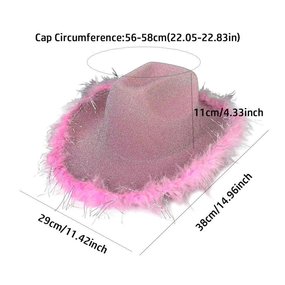 Plush Brim Cowboy Bucket Hat Pink Silver Panama Hat New Fisherman Cap for Camping Hiking