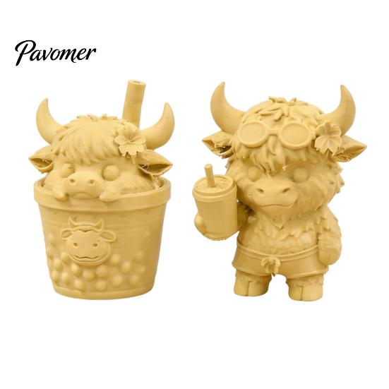 Desktop Landscaping Ornament 2Pcs Cute Highland Cow Figurine, 3D Printed Bubble Tea Statues, Handheld Drink Calf Summer Farmhouse Style Ornaments,