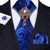 Paisley Tie with Brooch for Men Wedding Formal Silk Necktie Hanky Cufflink Set
