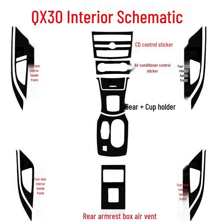 Наклейки на ручки центральной консоли из углеродного волокна для интерьера Infiniti QX30