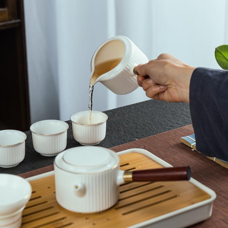 Side Pot Tea Set Suet Jade Porcelain Teapot Kung Fu Tea Office Gift Printing Teacup Dragon Boat Festival