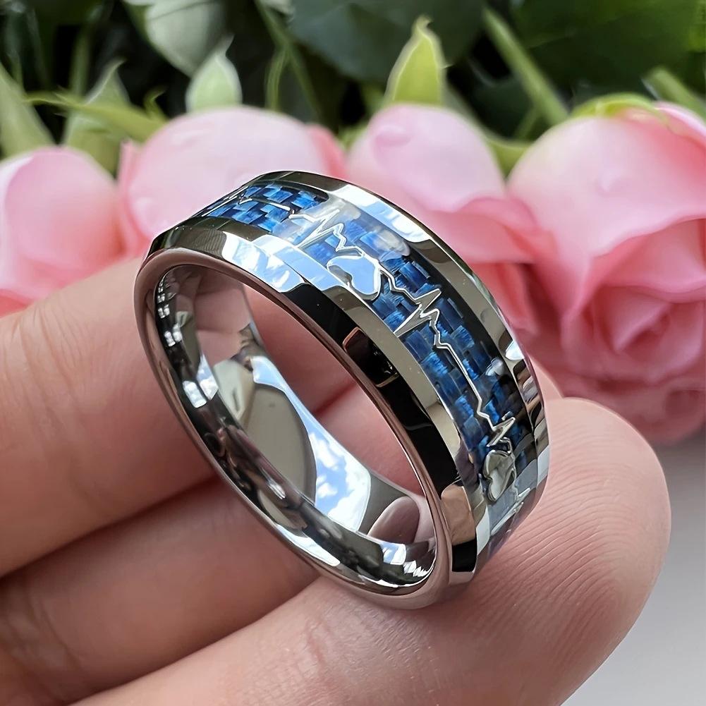 Винтажные кольца для пары с карбоновым волокном в виде сердцебиения, модные ручные украшения для влюбленных