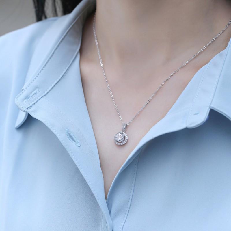 Sterling Moissanite Disc Pendant Necklace Women Short Chain Minimalist Geometric Jewelry