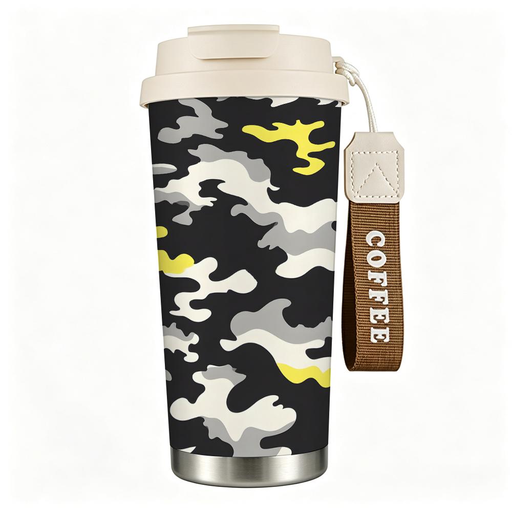 Stylish Camouflage Print Stainless Steel Insulated Coffee Tumbler Vacuum Thermal Cup Leakproof Travel Mug for Commute Office Outdoor Activities