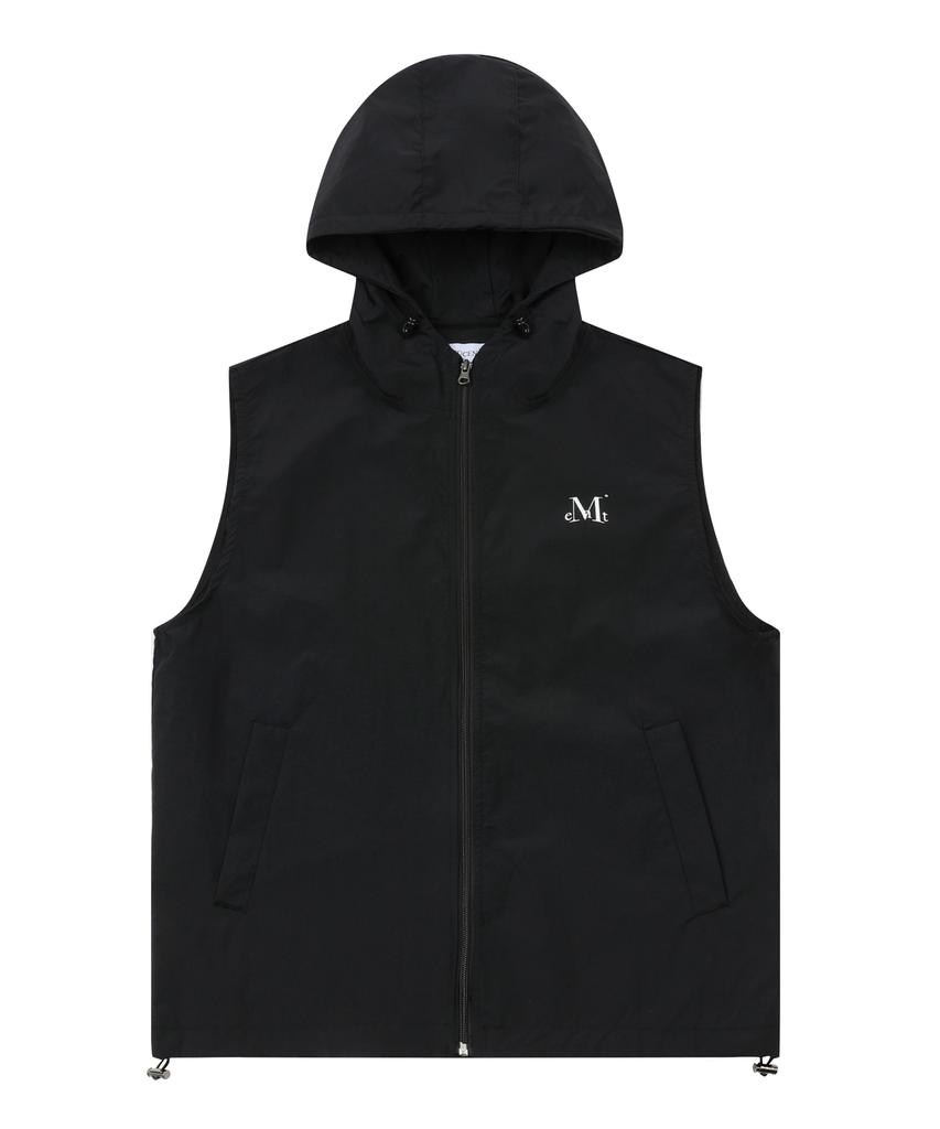 Mucent Tech Nylon Hooded Vest Sleeveless Anorak Windbreaker Vest (Black, Charcoal)
