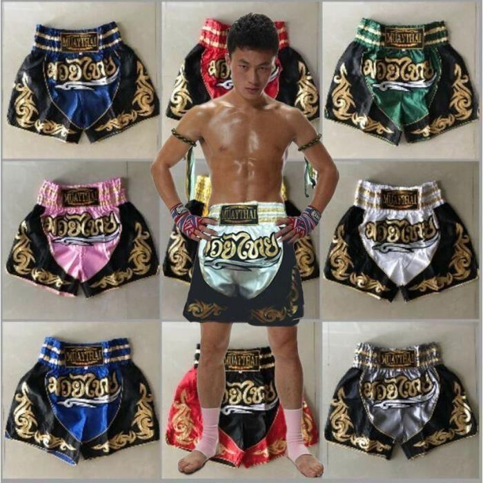 Short de Boxe - Traditionnel THAI - Bleu - Tailles Enfants et Adultes - 100% Satin Polyester